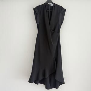 Prabal Gurung Angie Dress 8 Black Drape Wrap Front Ruffle Midi Hi Lo Luxury